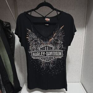 Harley-Davidson Black and Silver Women's Tee